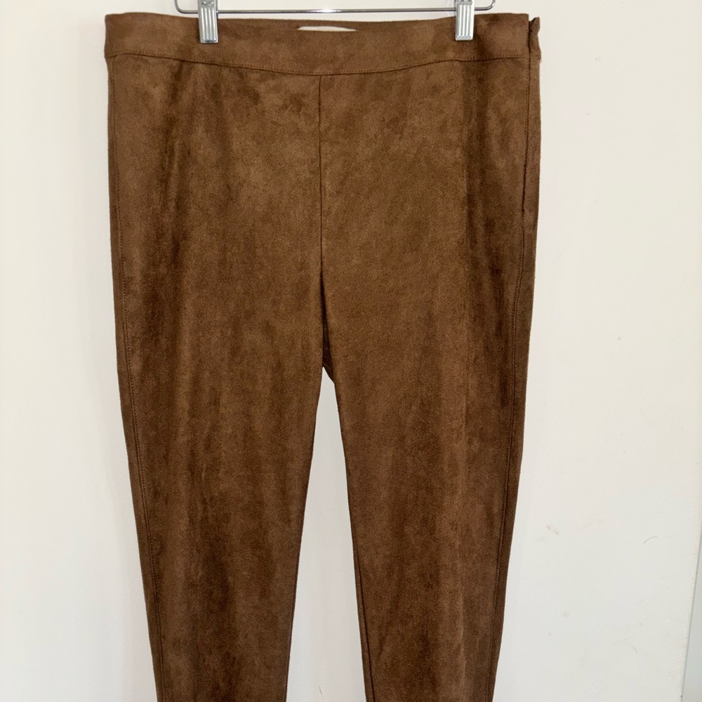 Talbots women 10 Brown Faux Suede leather Stretch Side Zip Pants casual western